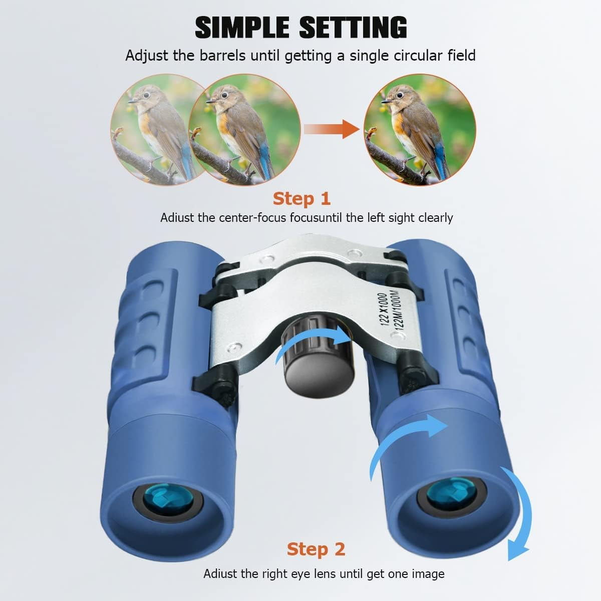 Binoculars 122x1000 Compact with Clear Low Light Vision, Large Eyepiece Waterproof Binocular for Adults Kids, High Power Easy Focus Bird Watching, Hunting, Travel, Sightseeing