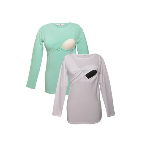 

LVMA2700 - 2 Pack - Premium Soft Cotton - Women Long Sleeve Nursing Maternity T-Shirt - 2 Piece Set