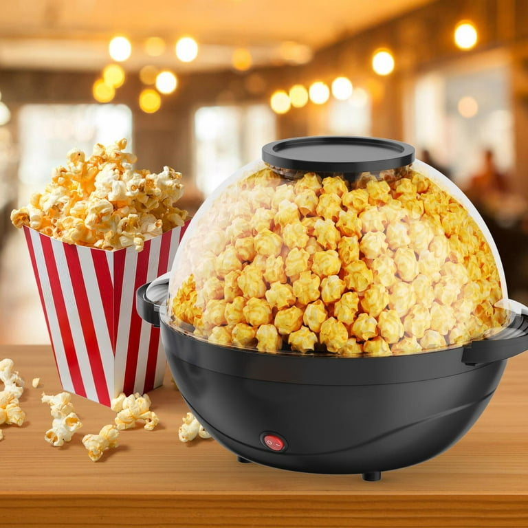 Electric Popcorn Machine, Home Use 6 Quart/24 Cup Stirring Popcorn Maker  with Vented Serving Lid, Non-Sticking Coating, Stainless Steel Rod, Side  Handle, Countertop Popcorn Popper for Movie, Black 