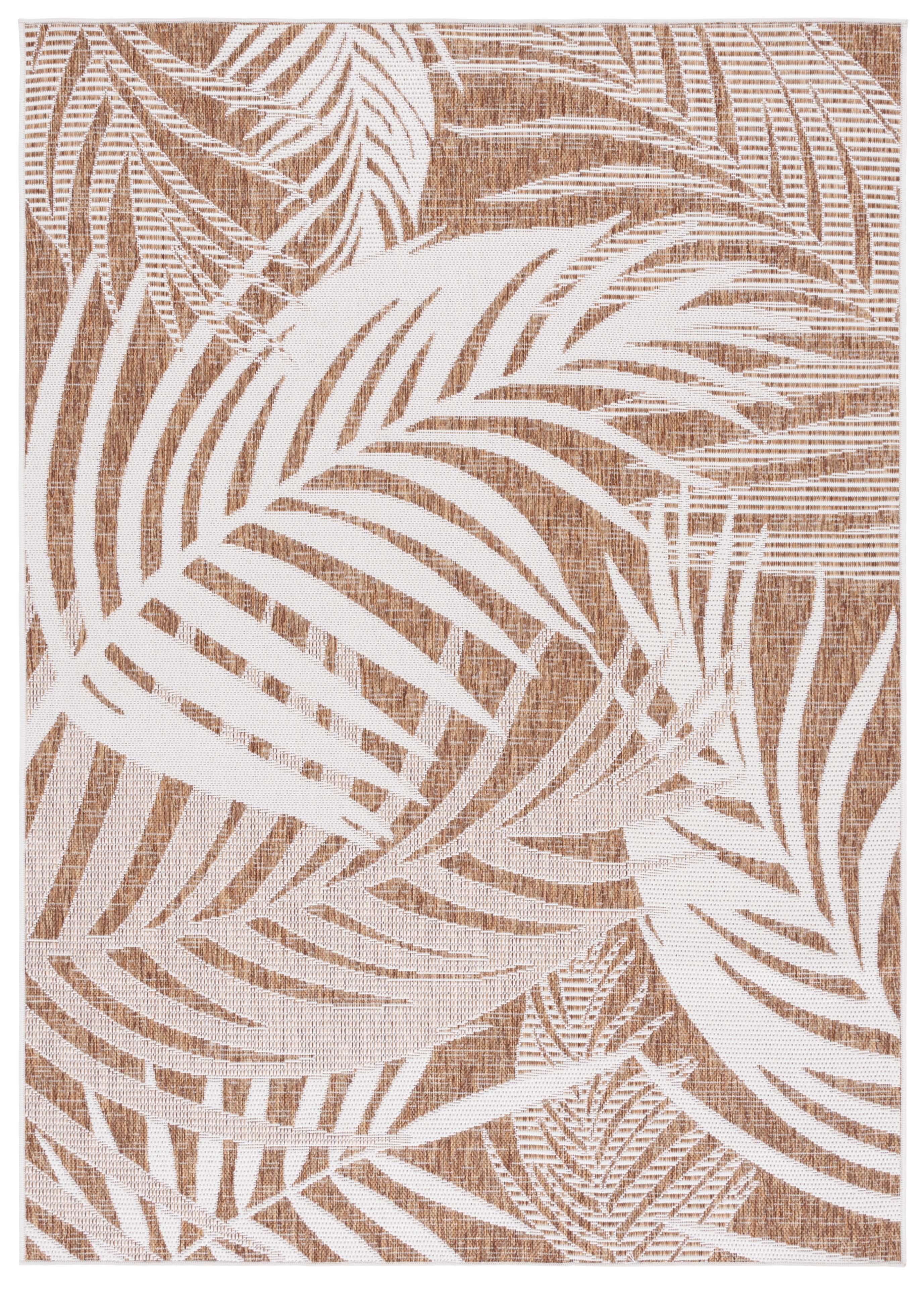 SAFAVIEH Beach House Kaeden Botanical Indoor/Outdoor Area Rug, Brown/Ivory, 8' x 10'