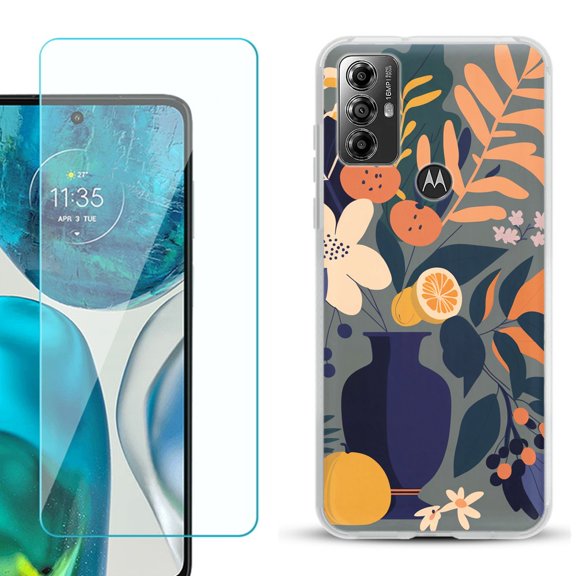 OneToughShield ® for Motorola Moto G Play 2023 Shockproof Fashion Phone Case, with Tempered Glass Screen Protector - Flower Art