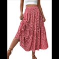 thumbnail image 2 of Falda Midi de Cintura Alta Elástica para Mujer, Informal, de Verano, , con Volantes, Estampado Floral, Corte A. Cártamo XL, 2 of 8