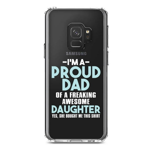 DistinctInk Clear Shockproof Hybrid Case for Samsung Galaxy S9 (5.8" Screen) - TPU Bumper Acrylic Back Tempered Glass Screen Protector - I'm a Proud Dad of Awesome Daughter