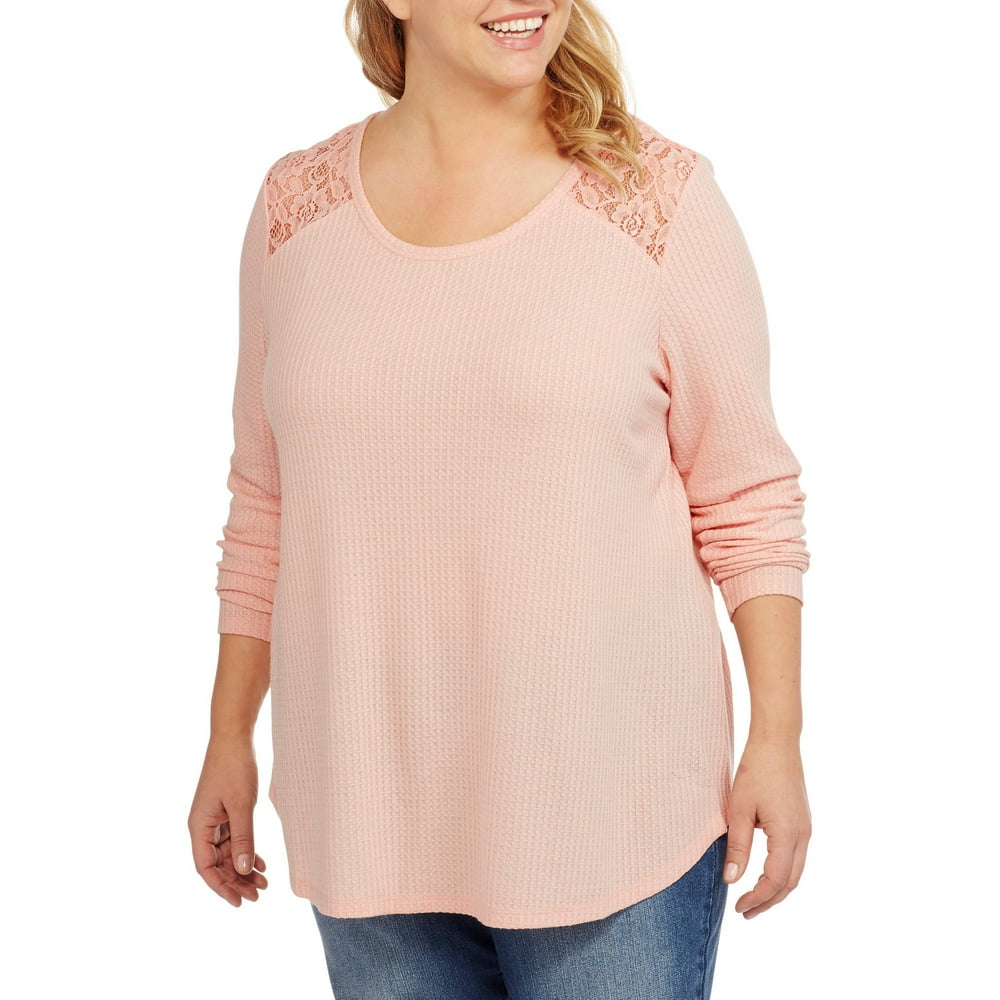 Faded Glory Women's Plus Thermal Tunic with Shoulder Lace Detail