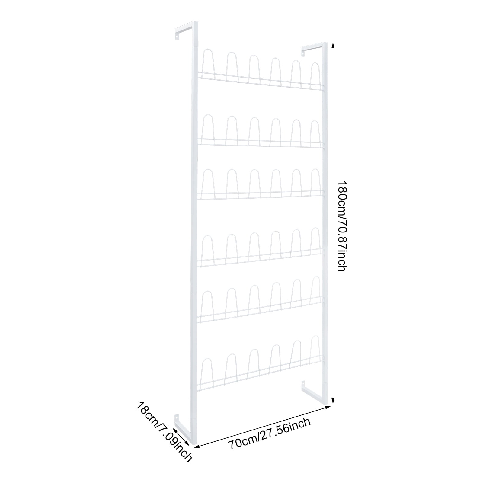 6 Tiers Metal Shoe Organizer, Wall Mounted Shoe Rack, Metal Hanging Shoe Rack White