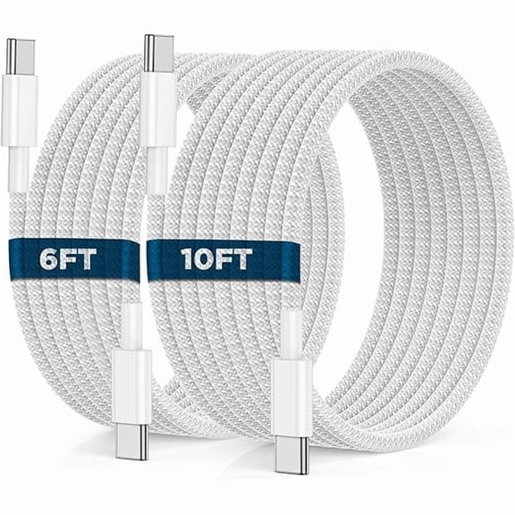USB C to USB C Cable 6FT 10FT 2Pack 60W iPhone 17 16 15 Charger Cord Long Type C to C Cable Fast Charging for iPhone 17 16 15/Pro/Pro Max/Plus/iPad Pro Air/MacBook/Air/Mini/Samsung Galaxy