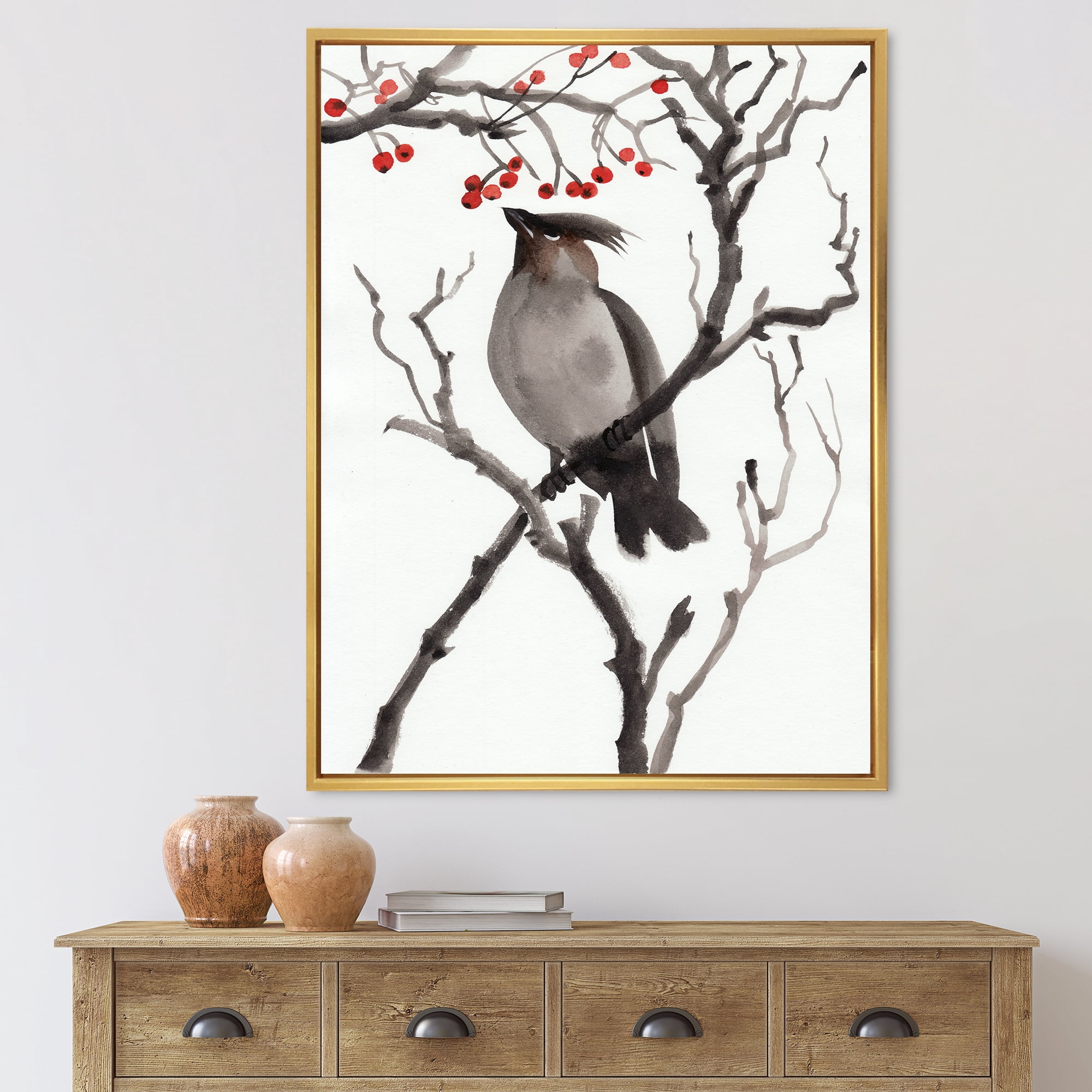 Designart 'Ancient Australian Bird Illustrations III' Traditional Framed Canvas Wall Art Print