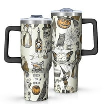 Beige Halloween Skull Pumpkin Pattern Tumbler with Handle and Lid,40oz Double Wall Vacuum Insulated Tumbler,Cups Gift for Women and Men
