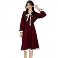 thumbnail image 1 of Preppy Style Papillon Manches Robe Femmes Coréen Mode Stand Col Taille Haute Robes Rouge S, 1 of 6