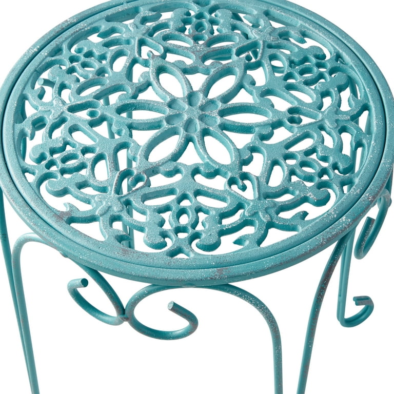The Pioneer Woman 16 Cast Iron Plant Stand Teal Color with Distressed  Finish