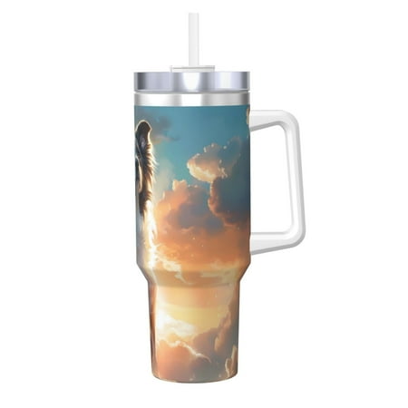 

Fuzoiu Cloud Border Collie Print 40OZ Ice Bully Stainless Steel Insulated Cup with Handle and Straw - Perfect for Travel and Sports