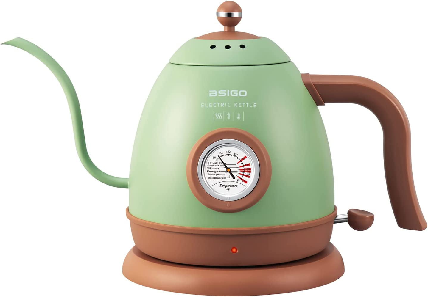 Bsigo gooseneck green electric kettle, with thermometer, stainless steel,  used for pouring coffee and tea pots, BPA free, automatic closing and anti  drying protection, fast heating of boiling water 