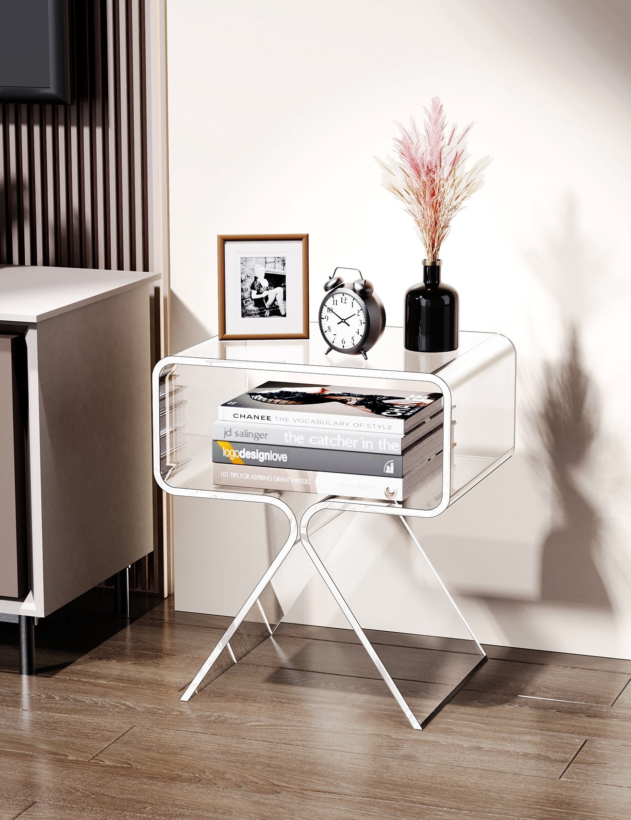 Solaround Acrylic Side Table Nightstand, 15.4''L x 11.8''W x 17.7''H, Clear