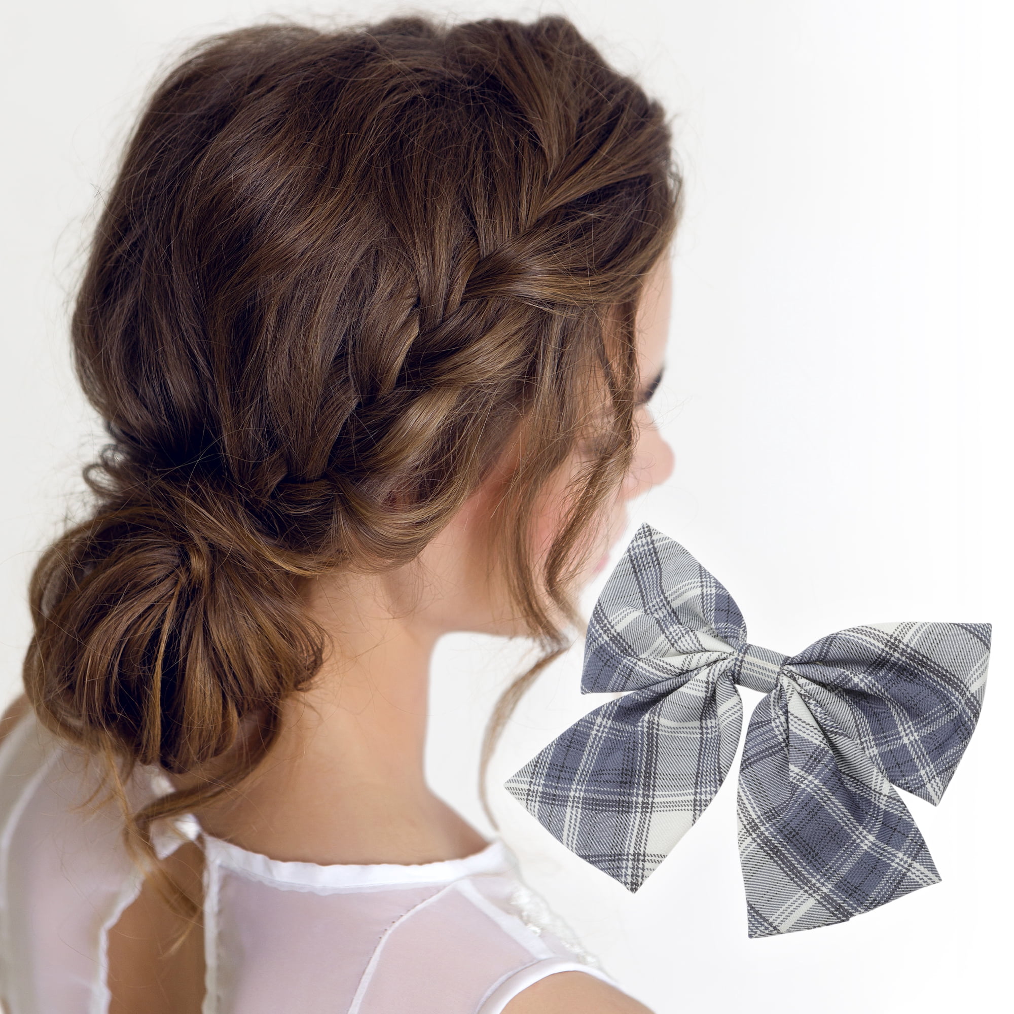 Unique Bargains Simple Plaid Bow Hair Clips Cyan Navy Blue Brown Yellow 3 Pcs