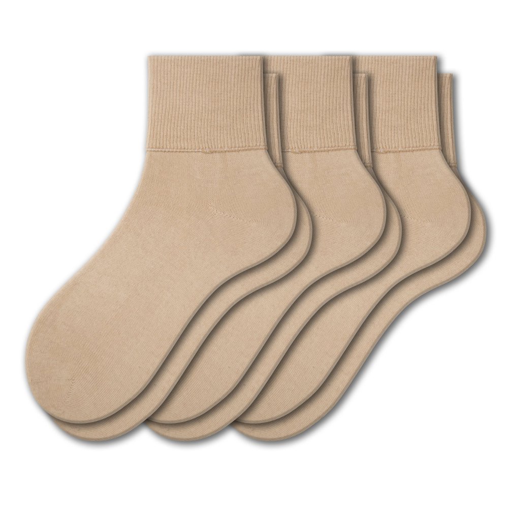 Sierra Socks Sierra Socks Women's Diabetic 3 Pair 100 Cotton Ankle Turn Cuff Seamless Toe