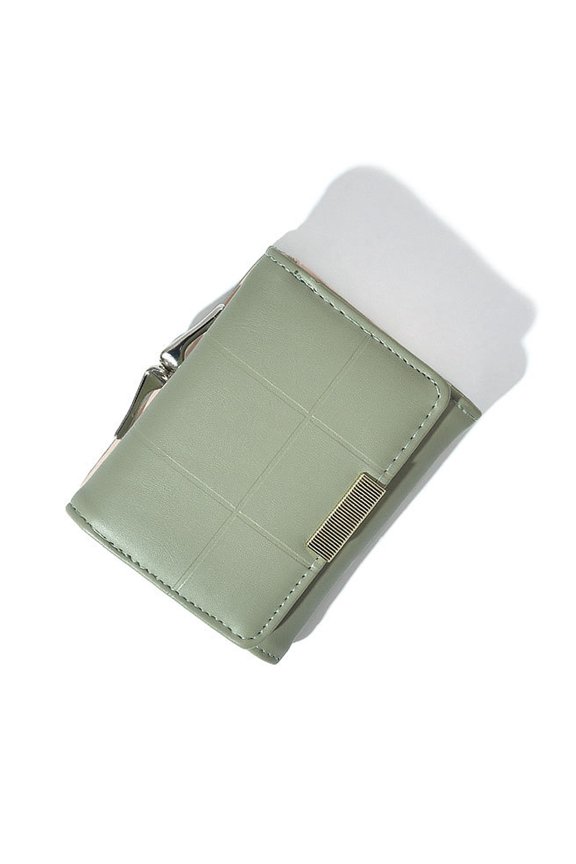 Purse Women's short vintage three-fold student minimalist multi-slot car stitched coin purse - green