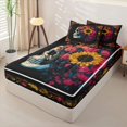 thumbnail image 2 of Homewish Grunge Skull Zipper Queen Comforter Set with Fitted Sheet and 2 Pillowcases,Sunflowers Floral Zipper Bedding Set,Halloween Bed Set,Halloween Reversible,4pcs, 2 of 8