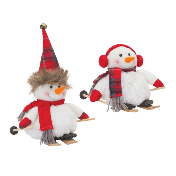 Melrose Snowman on Skis Christmas Figurines - 11" - Set of 2