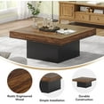 thumbnail image 5 of Tribesigns Square Coffee Table with LED Lights, 35-Inch Living Room Tables for Living Room, Wooden Center Table Cocktail Table for Home (Rustic Brown & Black), 5 of 6