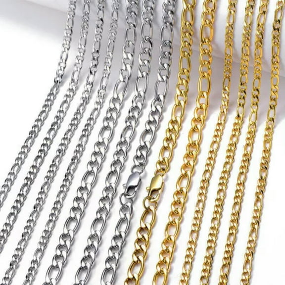 Stainless Steel Figaro Rope Chain Silver 16"-36" Necklace 3/4/5/7/9/12mm