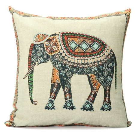 Elephant Pillow Case Indian Knitted Elephant Cotton Linen Throw Cushion Cover Decor 16.5