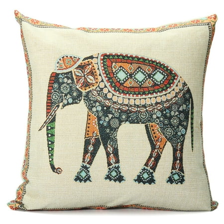- Elephant Pillow Case Indian Knitted Elephant Cotton Linen Throw Cushion Cover Decor 16.5