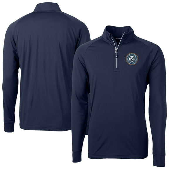 Men's-Cutter & Buck  Navy New York City FC Big & Tall Adapt Eco Knit Stretch Recycled Quarter-Zip Pullover