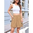 thumbnail image 4 of Womens Casual Elastic Waist Wide Leg Suit Tailored Shorts Summer Work Shorts with Pockets Khaki M, 4 of 9