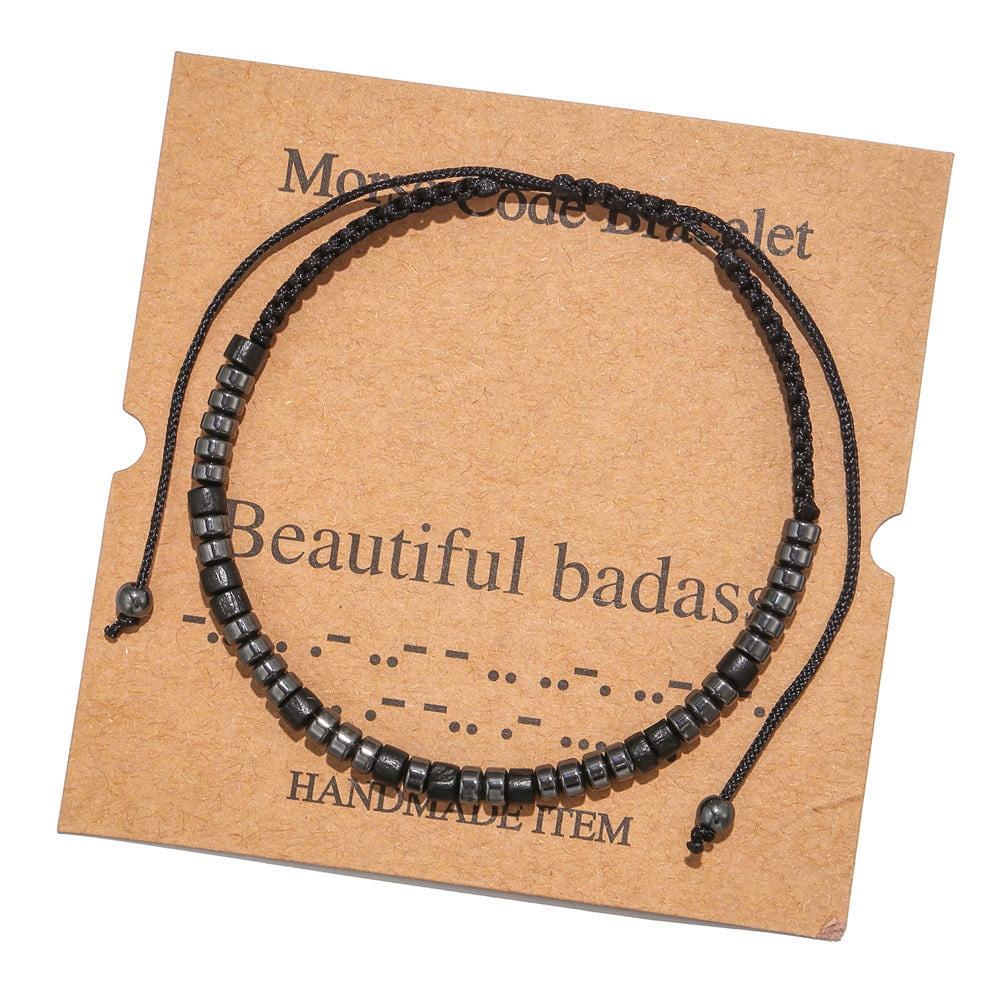 Morse Code Bracelets for Women Men Gifts for Her Mom Dad Daughter Sister Best Friend Funny Inspirational Jewelry Adjustable Silk Beaded Wrap Bracelet