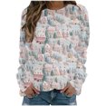 thumbnail image 2 of Qiopertar Mode Femmes Imprimé Col Rond Pull Tops Manches Longues Blouse Confortable Chandail en Molleton Offres de la Semaine Liquidation Moins de 5$ jusqu'à 90 % de Réduction, 2 of 5