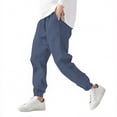 thumbnail image 2 of ZVAVZ Boys Cotton Linen Pants with Pockets Elastic Waist Drawstring Sweat Jogger Lounge Tapered Leg Harem Pants Trousers Navy,4 Years, 2 of 7