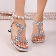 thumbnail image 2 of Tqyyweavej Women's Evening Sandals Rhinestone Flower Clear Block Slim High Heel Sandals Oversize Open Square Toe Dressy Sandals Gifts for Women, 2 of 10