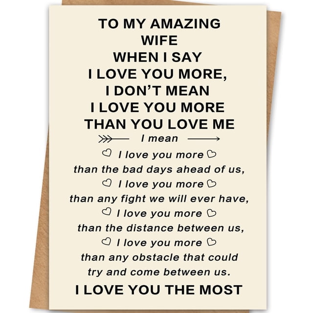 Tarjeta de San Valentín Bestmelo «I Love You More» para esposa