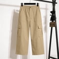 thumbnail image 5 of Cargo Capris for Women Casual Stretch Straight Leg Cargo Pants Loose High Waisted Button Cropped Trouser with Pocket Khaki M, 5 of 7