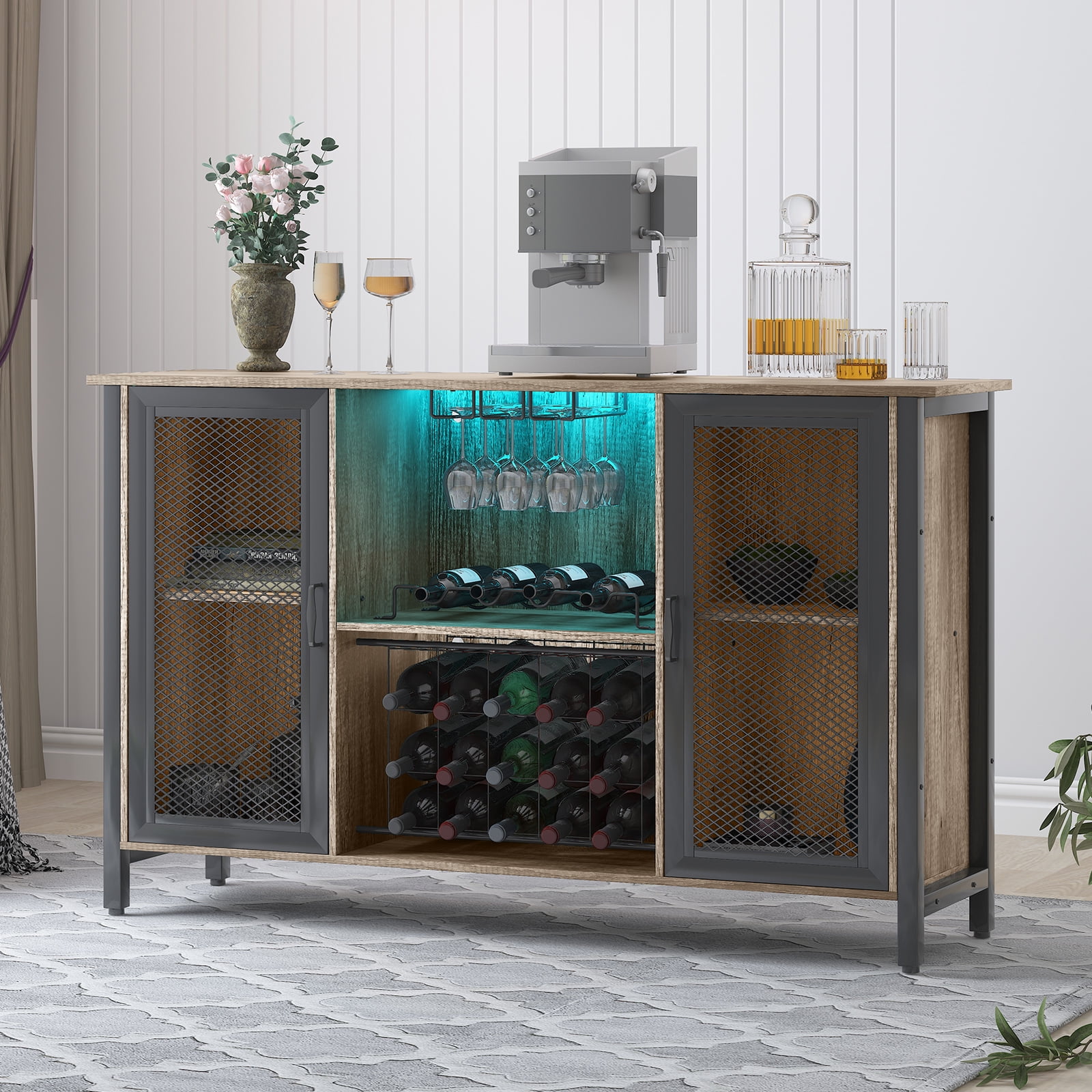 MUZZ Wine Bar for Liquor and Glasses,Detachable Wine Rack