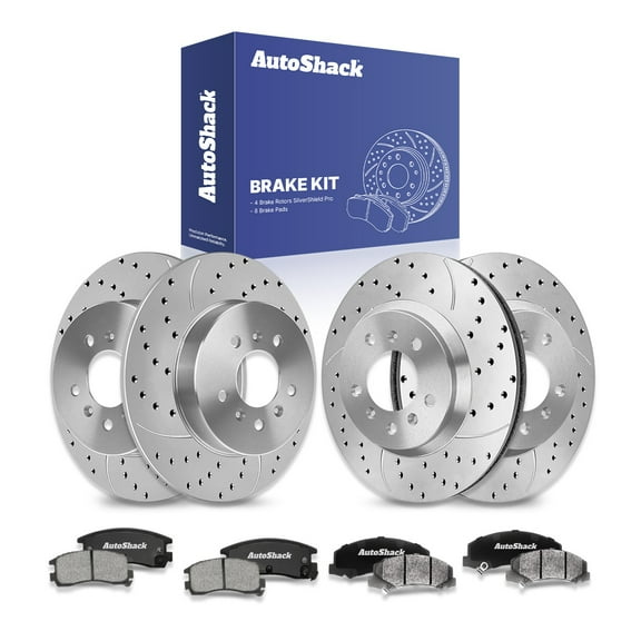 AutoShack Front Vented & Rear Solid Drilled & Slotted Silver Zinc Coated Brake Rotors   Ceramic Pads 12-PC Brake Kit Replacement for 2008-2009 Buick LaCrosse 2008-2009 Buick Allure SilverShield Pro