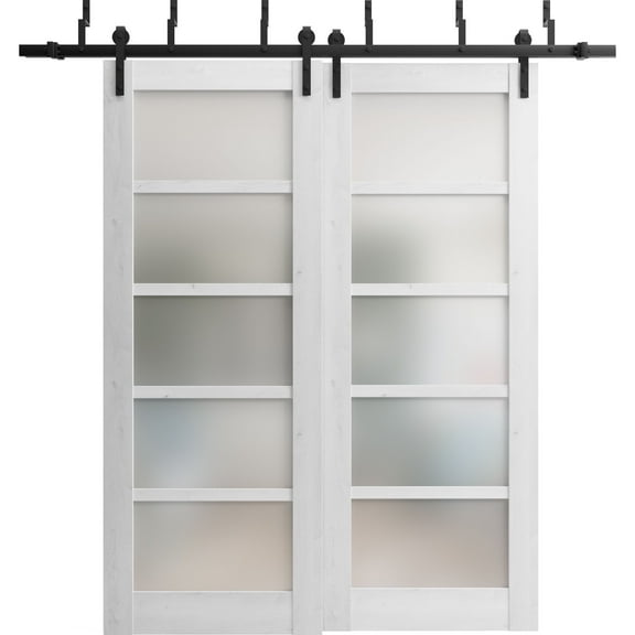 Sliding Closet Barn Bypass Doors 56 x 80 inches | Quadro 4002 Nordic White with Frosted Glass | Sturdy 6.6ft Rails Hardware Set | Wood Solid Bedroom Wardrobe Doors