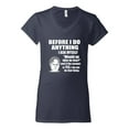 thumbnail image 2 of Wild Bobby, Office Dwight Quote Before I Do Anything, Pop Culture, Women Standard V-Neck Tee, Navy, Small, 2 of 4