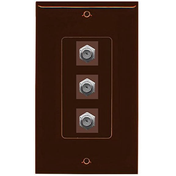 RiteAV - 3 Port Coax Cable TV- F-Type Decorative Wall Plate - Brown