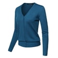 thumbnail image 3 of FashionOutfit Women's Basic Solid V-Neck Button Closure Long Sleeves Sweater Cardigan, 3 of 6