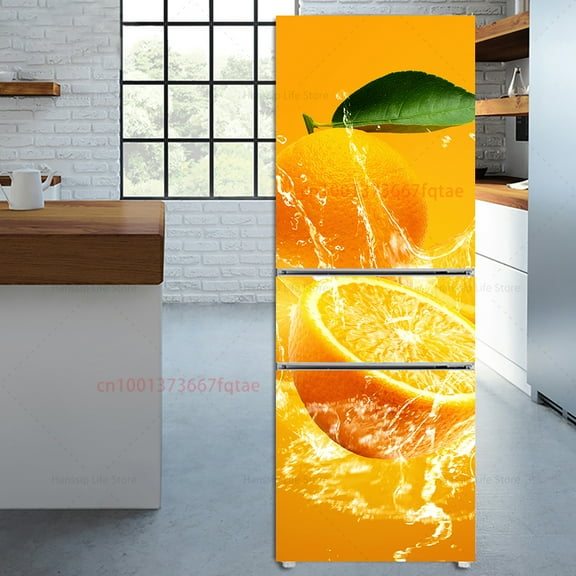 3D Fresh Delicious Fruit in Water Splashes Fridge Door Wrap Cover Kitchen Refrigerator Door Poster S