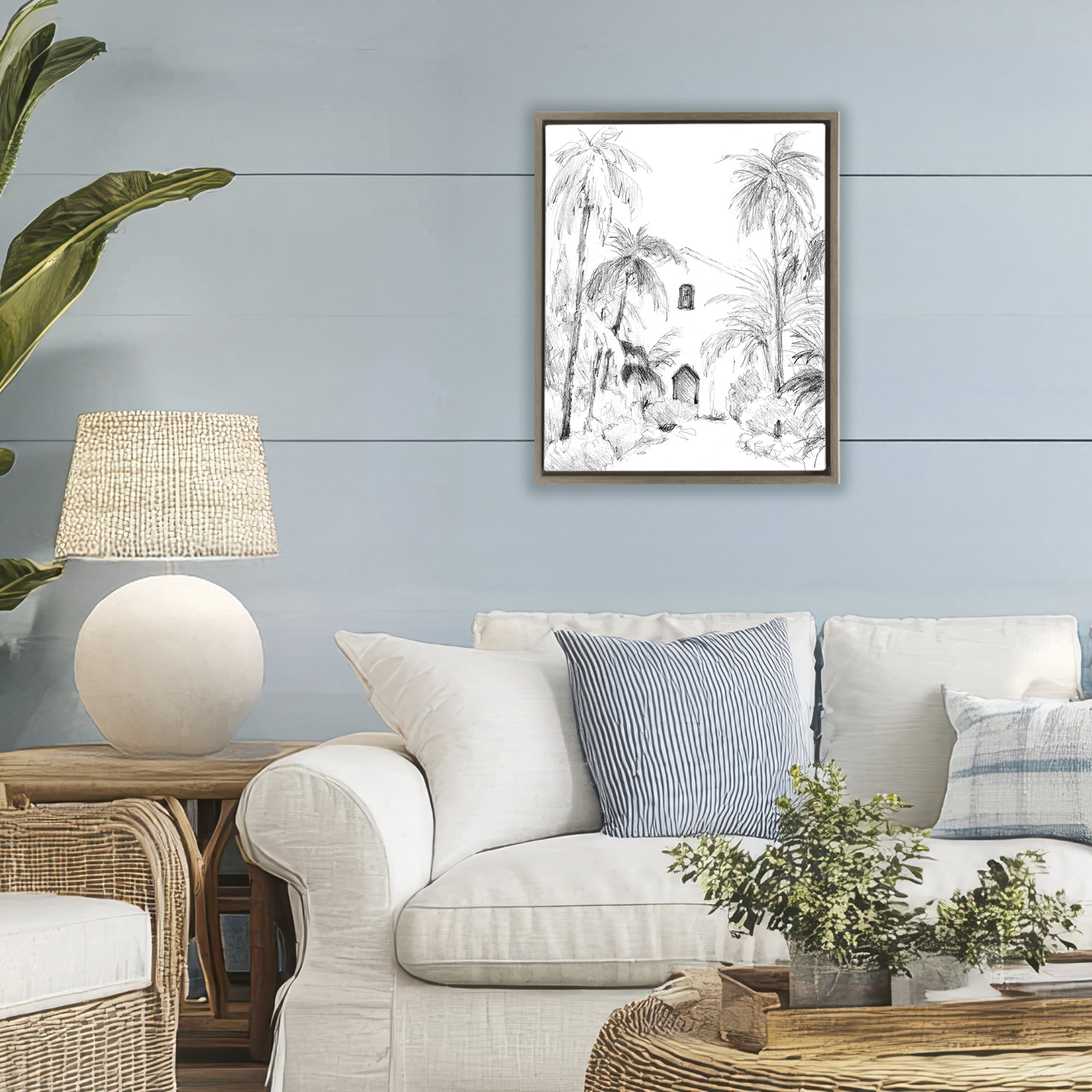 Stupell Industries Island Church Sketch Brown Framed Floater Canvas Wall Art, design by Lanie Loreth