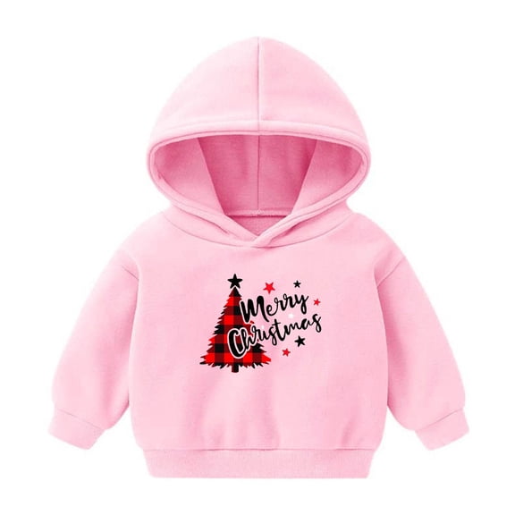 Penkiiy Toddler Baby Hoodie Christmas Print Pullover Hooded Sweatshirt Kids Boy Girl Padded Sports Long Sleeve Tops Fall Winter Outfit Pink for 2 Years