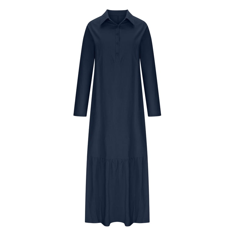 CFLVAEK Women Cotton Linen Dresses Casual Button Down Maxi Dress Loose  Short Sleeve Collared Henley Dresses Lightweight Solid Beach Dress with  Pockets Navy M - Walmart.com