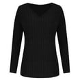 thumbnail image 4 of Scyoekwg Womens Tops Long Sleeve V-Neck Split Hem Tee Top Basic Ribbed Knit Slim T-Shirts Fall Clothes Lightweight Solid Color Pullover (Black,L), 4 of 6