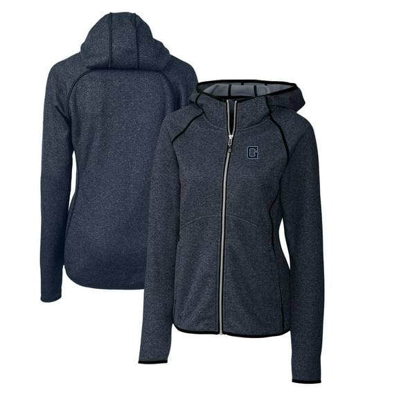 Women's Cutter & Buck Heather Navy Georgetown Hoyas Mainsail Sweater-Knit Full-Zip Hoodie