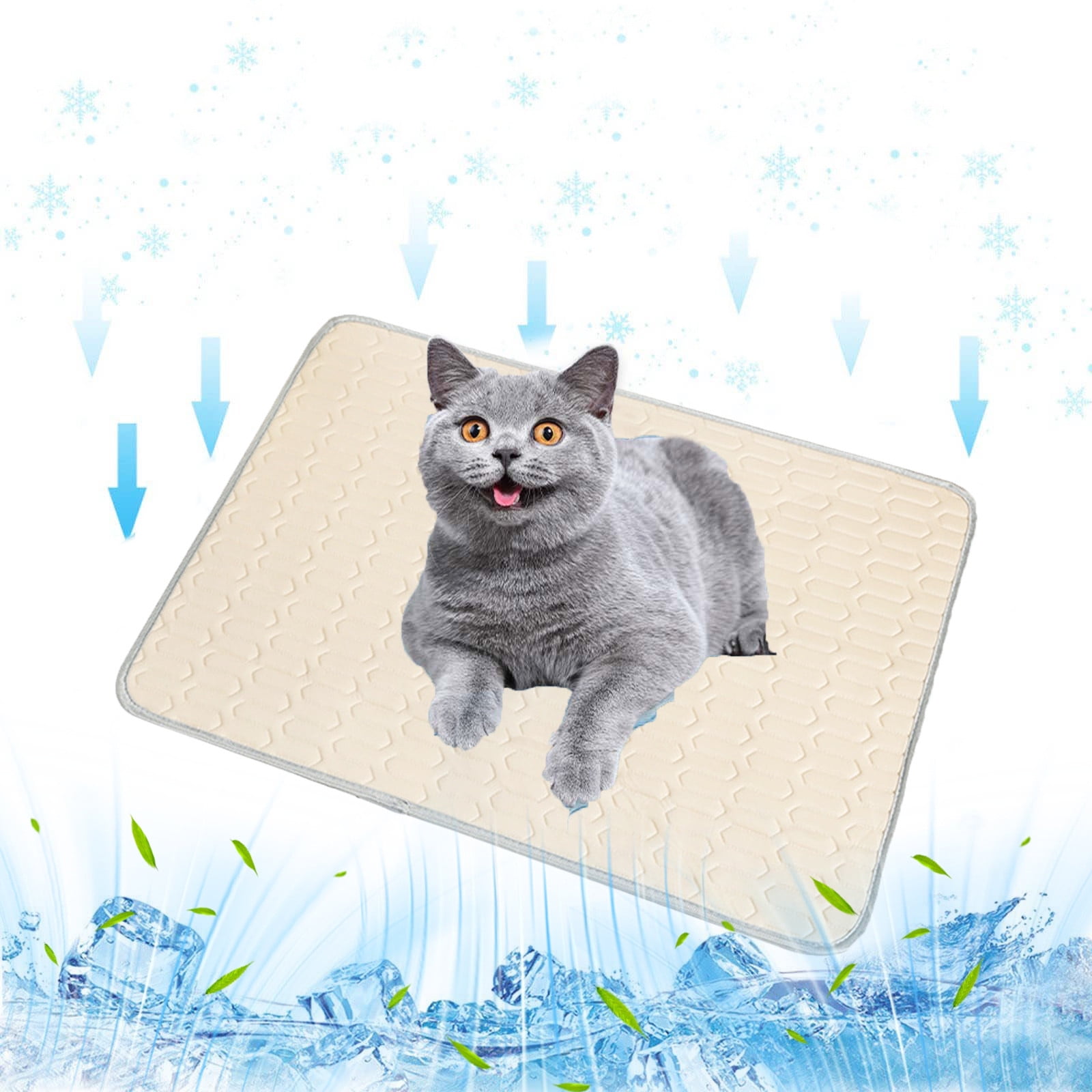 Dog Cooling Mat Pet Cooling Mats Summer Cool Pads Pet Mat Outdoor for Dogs & Cats Machine Washable (Beige Large 50&times;40 cm | 20&times;16 )