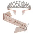 thumbnail image 1 of 50th Birthday Rose Gold Sash Crown 50 Sash Tiara Supplies For Women Ladies, 1 of 3