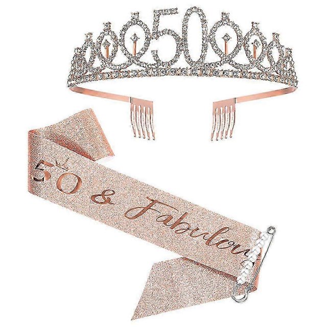 50th Birthday Rose Gold Sash Crown 50 Sash Tiara Supplies For Women Ladies