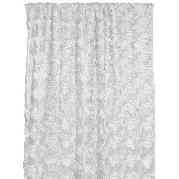 Satin Rosette 3D Pop up Flower Single Curtain Panel 54 Inch Wide White